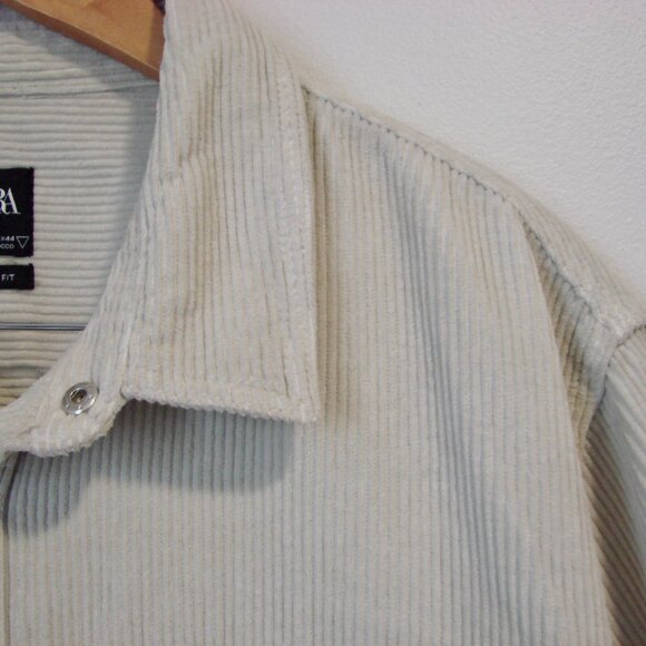 Zara Cream Beige Corduroy Shirt Jacket Relaxed Fit Snap Front Size XL - Picture 6 of 15